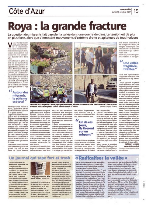 Nice-Matin 16 octobre 2017 fracture Roya