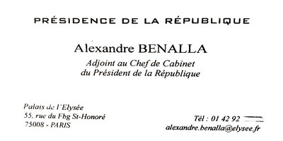 Carte visite Alexandre Benalla