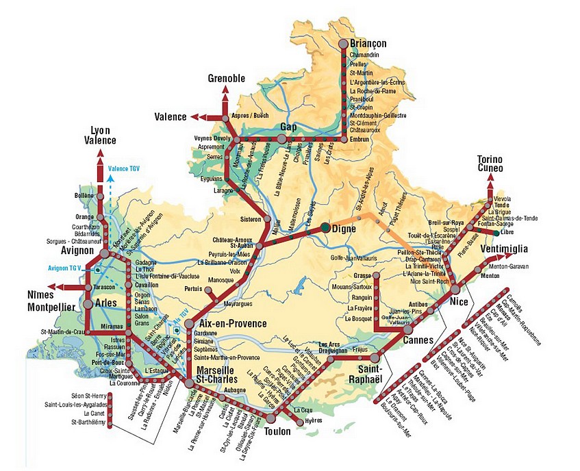 PACA carte réseau ferroviaire