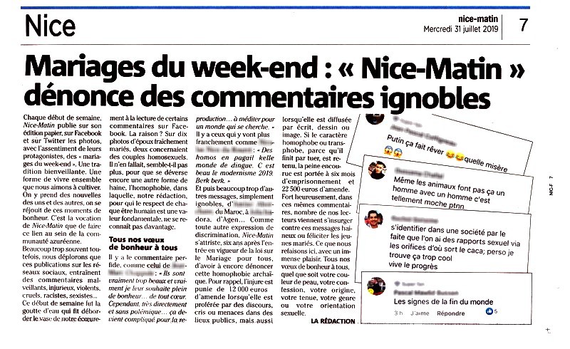 Nice Matin 31 juillet 2019 Mariages