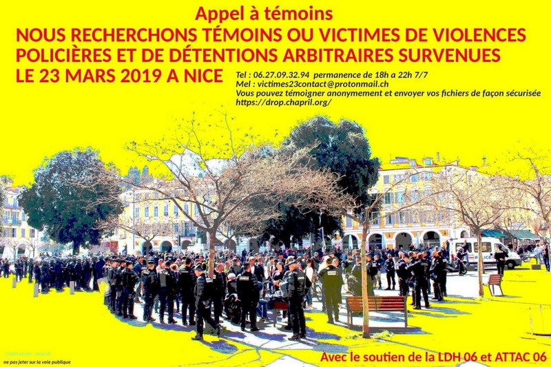 Appel à témoins violences policières Nice - 23 mars 2019