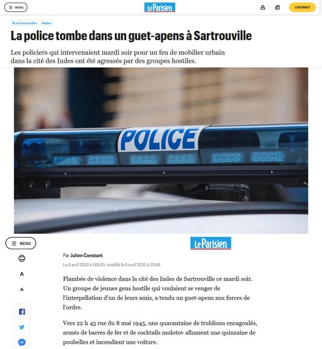La police tombe dans un guet apens à Sartrouville - Le Parisien