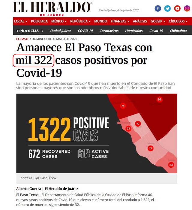 322 cases Covid El Paso