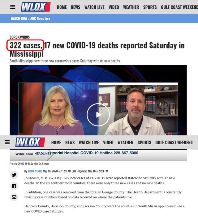 322 cases Covid Mississippi