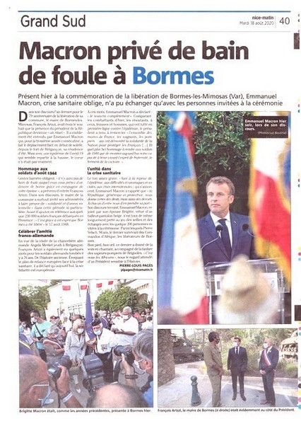 Nice-Matin - 18 août 2020 - Macron Brégançon