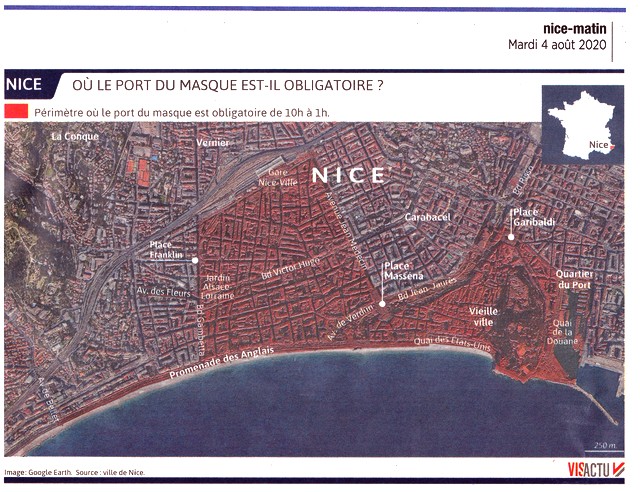 Nice Matin 4 août 2020 - plan Nice - masque