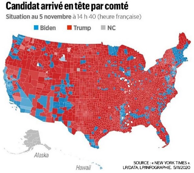 Élection présidentielle américaine 2020 Trump Biden - Résultats par comté