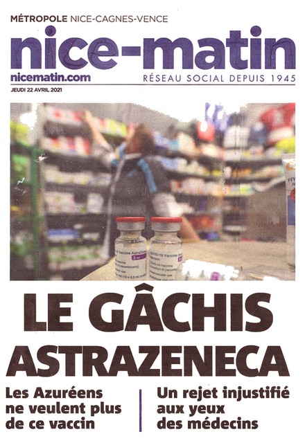Nice-Matin 22 avril 2021 - Astrazeneca